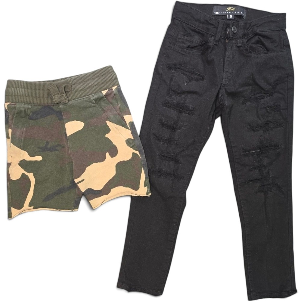Jordan Craig Legacy Distressed Black Jeans Camo Shorts Boys Size 5 Lot